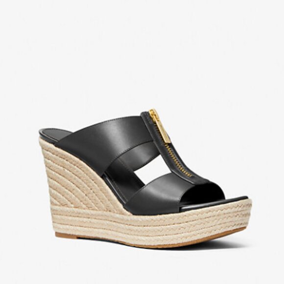 Michael Kors Shoes - Michael Kors Bradley Black Leather Wedge Sandal MSRP $230